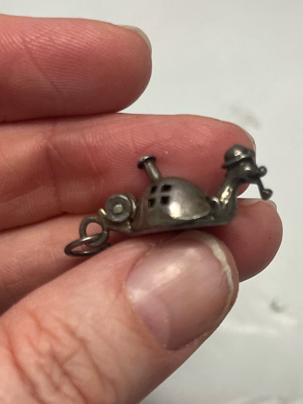 1960s opens fairy tale snail house pipe hat cute Sterling Silver Charm Pendant